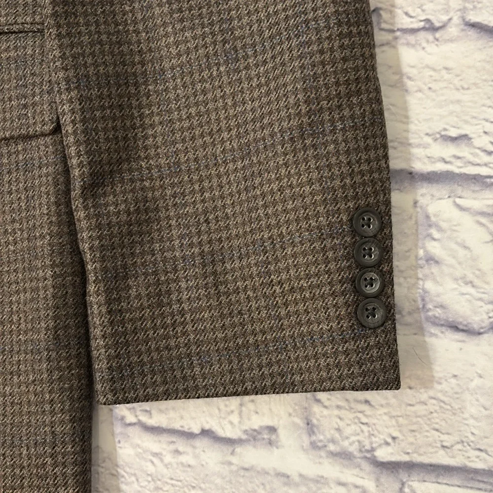 Oscar De La Renta 46XL Wool Cashmere Brown Houndstooth Blazer Sport Coat